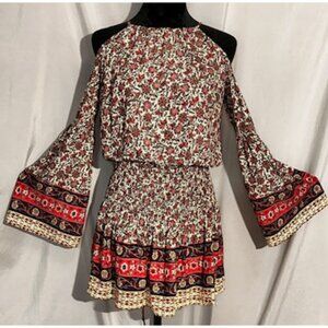Signature 8 Boho Tunic, Cut Open Shoulders, Bell Sleeves, Sz Medium